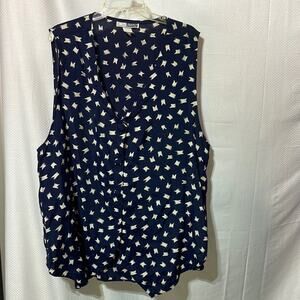 CM Shapes 2x navy blue cream graphic vest vintage euc covered buttons like new